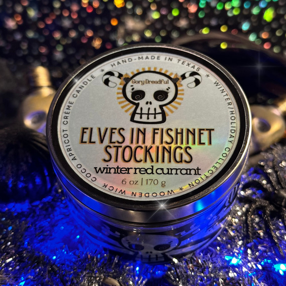 Elves in Fishnet Stockings Luxury Crackling Wooden Wick Candle: Red Currant - Picture 1 of 5